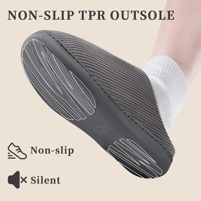 Чоловічі капці WateLves з вельвету та піною Memory Foam, теплі домашні та вуличні тапочки в смужку, сірі, розмір 44/45 EU