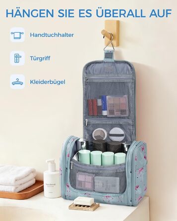 Велика дорожня косметичка WANDF з підвісом для жінок та чоловіків, органайзер для аксесуарів та гігієни у подорожі (Блакитний фламінго)