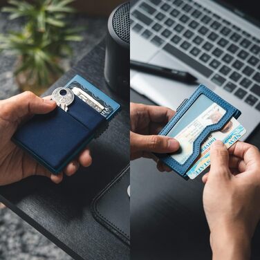 Стильний металевий гаманець для карток VULKIT з RFID-захистом, EDC-відсіками та вікном для ID, темно-синій