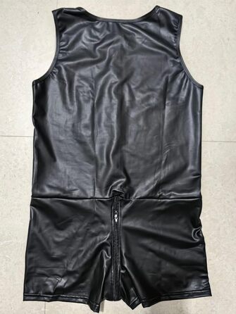 Чоловічий боді з лакової шкіри, облягаючий, з блискавкою та кишенею, для клубу/сцени, чорний, 3XL