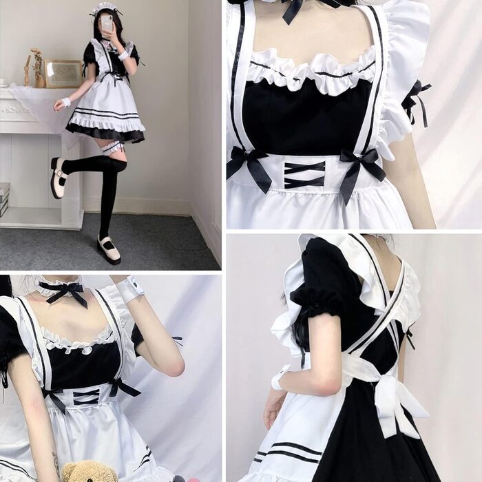 Костюм французької служниці: сукня для косплею в стилі аніме, класичний набір для Хелловіну та Різдва, чорний колір