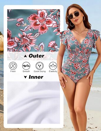 Жіночий купальник Yuson Girl з рюшами, V-подібний виріз, корегуючий, push-up, монокіні, з банджі, висока талія, для жінок (квітковий принт, XL)