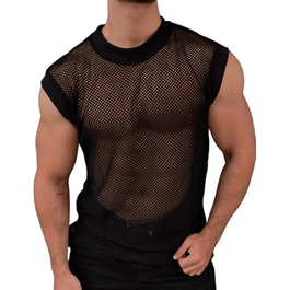 Чоловіча футболка з мережива з прозорою сіткою, чорна. Підкреслює мускулатуру.