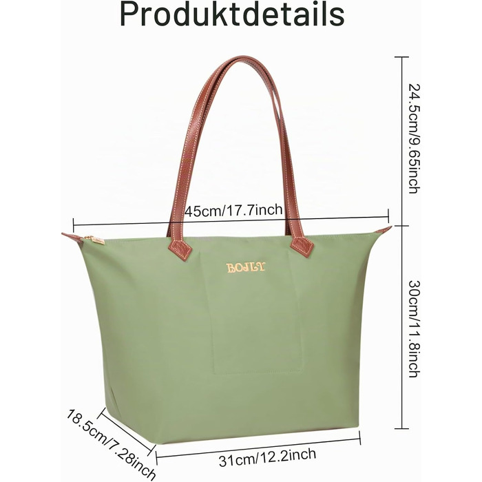 Жіноча сумка-шопер Tote Bag великого розміру, водонепроникна нейлонова сумка на плече з блискавкою, складана легка сумка для роботи, навчання, покупок та подорожей (Авокадо Зелений)