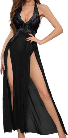 Сексуальна спідня білизна Daen: мереживний тіло-комбінезон з V-подібним вирізом. Сексуальна нічна сорочка, тіло, спідня білизна з розрізом збоку. Ідеально на День святого Валентина (Чорний, XXL)