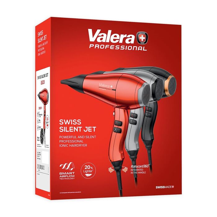 Професійний фен для волосся Valera Swiss Silent Jet 8500, 2000 Вт, з іонізацією та двигуном PM-Pro, чорний