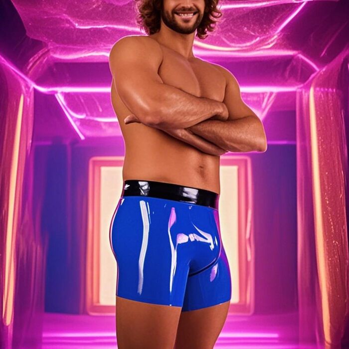 Боксери чоловічі з латексу блакитні Kangxinsheng з блискавкою спереду, для косплею, вечірок, костюмів, XXL