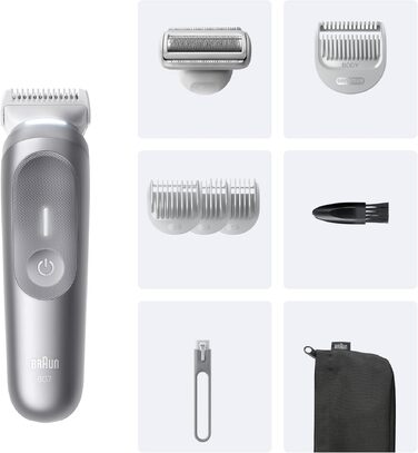 Тример для тіла та інтимних зон Braun Bodygroomer Series 7 BG7555, сірий — водонепроникний бездротовий чоловічий голений апарат з 8 насадками та чохлом
