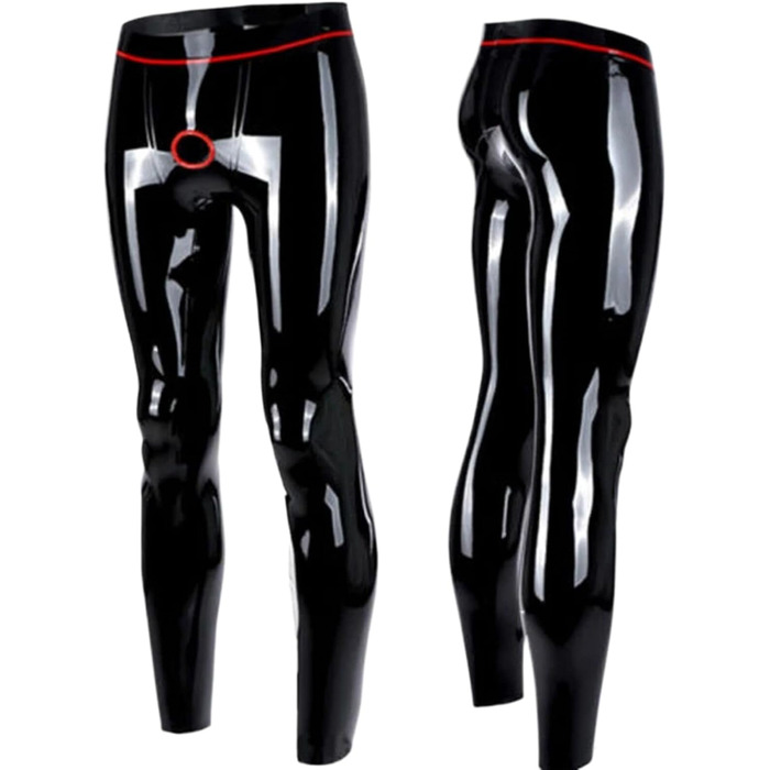 Чоловічі латексні лосини з кільцем на передній частині (чорний та червоний)