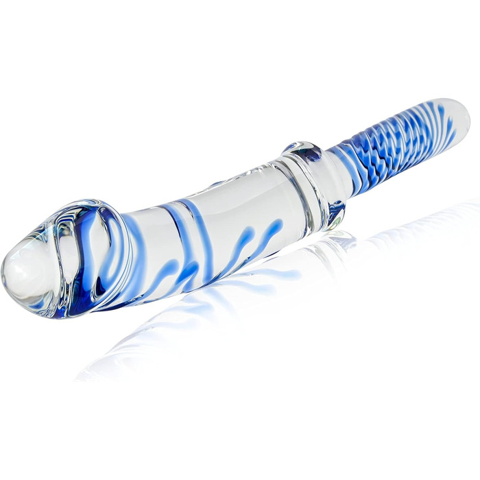 Скляний дилда Roluck з ручкою, кристалічний пеньс, анальний дилда, заглушка для заднього проходу для жінок та чоловіків, секс-іграшка (блакитний)