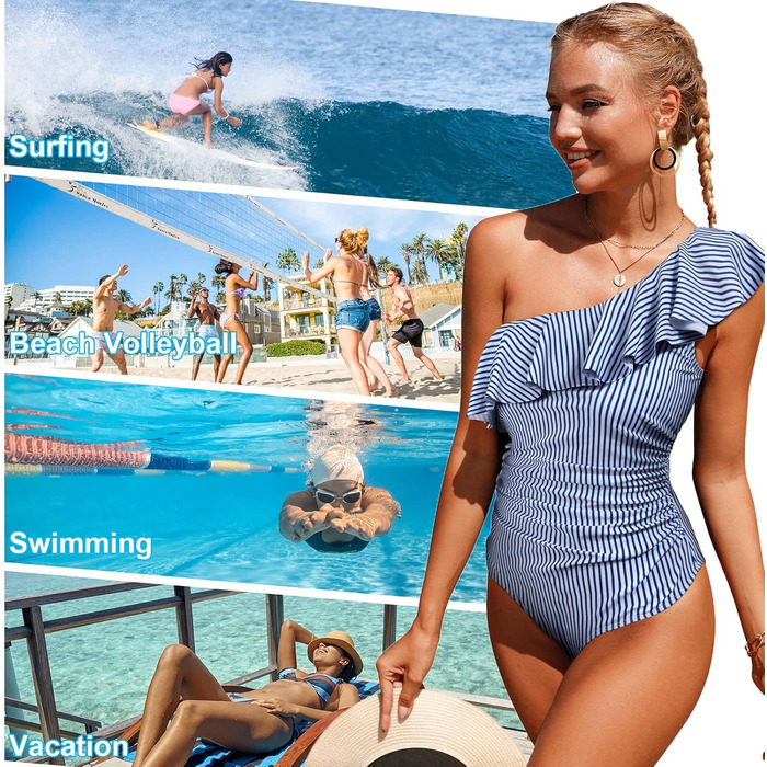 Купальник Xnova One Shoulder з ефектом схуднення живота, суцільний, пляжний, смугастий, розмір XXL