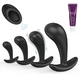 Набір анальних пробок Meeteel (4 шт) з силікону: 12 режимів вібрації, 3 розміри. Стимуляція простати для чоловіків та жінок