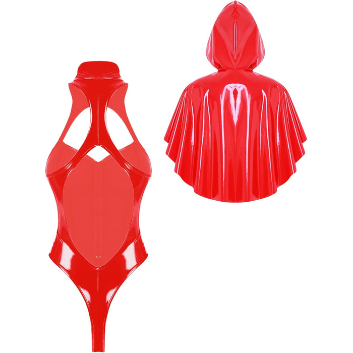 Латексний боді з капюшоном Vxuje для жінок, готичний костюм, катан, клуби (4XL, червоний)