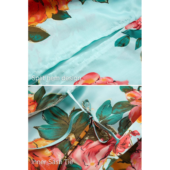 Кимоно-халат BABEYOND великого розміру з квітковим принтом, сатин, блакитний