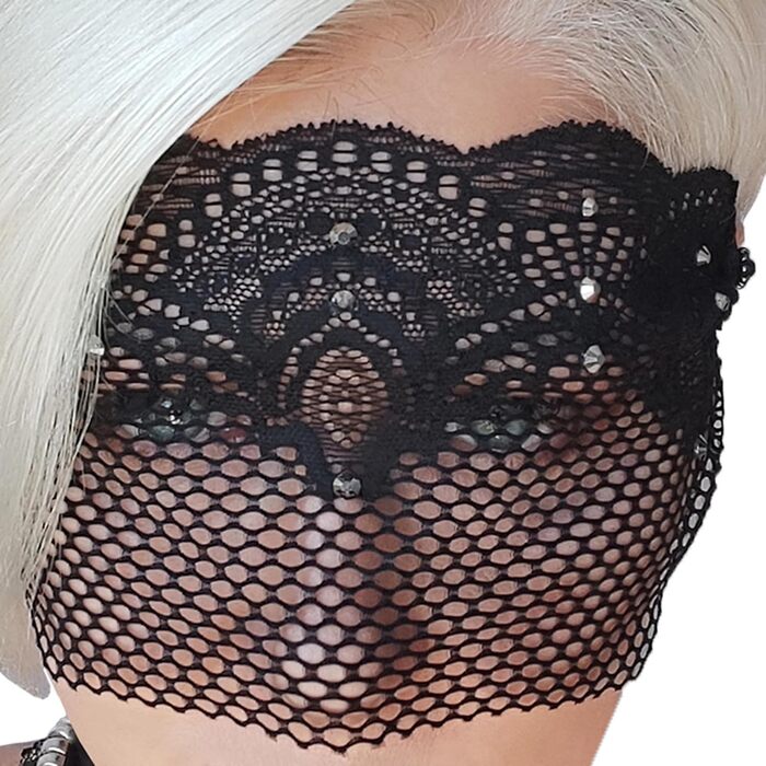 Чорна мереживна півмаска для жінок з червоними стразами – венеціанська маска для маскараду, карнавалу, весілля, вечірки, косплею, бурлеску та Марді Гра (Чорний (білі стрази))