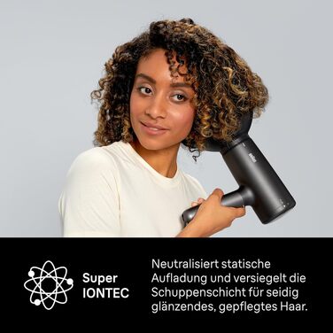 Фен для волосся Braun Haartrockner HD4.2 з дифузором та насадкою для стайлінгу, технологія Super IONTEC, 2100 Вт, 3 температури та 3 швидкості, чорно-сірий, BRHD425E