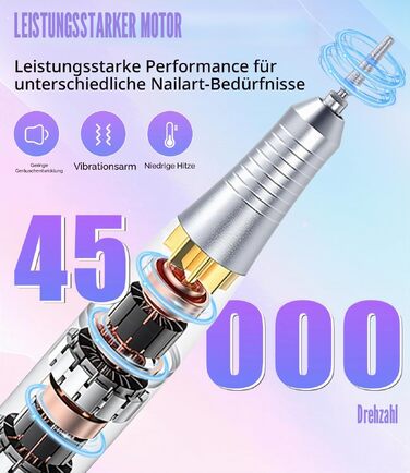 Професійний електричний апарат для манікюру та педикюру 45000 об/хв, портативна фрезерна машина для нігтів з LCD-дисплеєм та набором аксесуарів