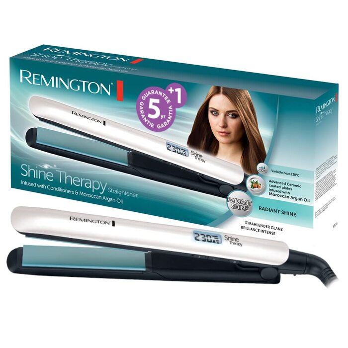 Випрямляч для волосся Remington Shine Therapy S8550 з керамічним покриттям, аргановою олією та вітаміном E, LCD-дисплей, 150-230°C