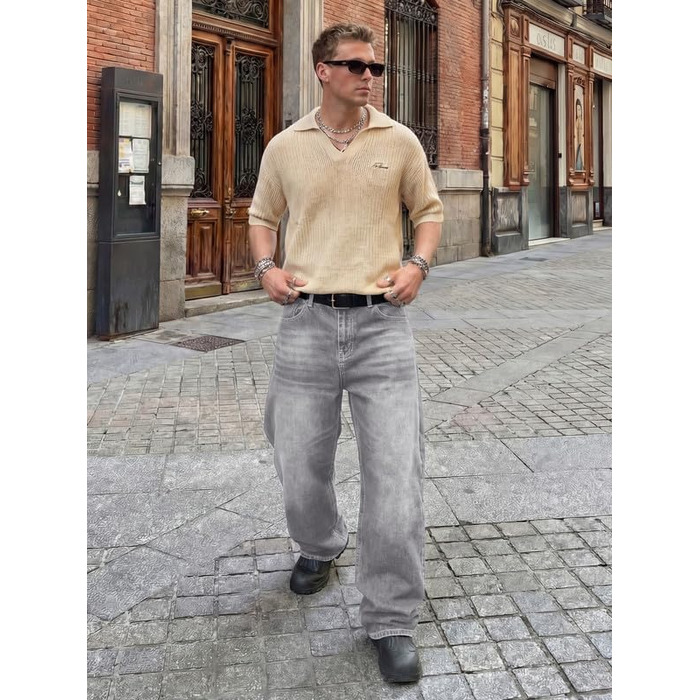 Чоловічі широкі джинси Baggy JMIERR у стилі Y2K, сірий денім, вуличний стиль Streetwear, розмір M