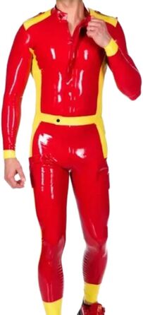 Комбінезон чоловічий з латексного гуму (100%), червоний/жовтий, з швами, для Хелловіну, клубів, ролевих ігор, вечірок, розмір XL
