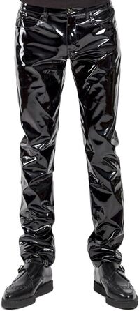 Чоловічі лосини з ефектом мокрого блиску Yeahdor, з вирізом, чорні, XXL