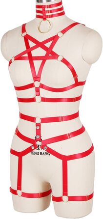 Жіночий корсет-нагрудник PETMHS у стилі панк, повна сітка, мереживний бюстгальтер та пояс-стрінг, комплект Harajuku Gothic для фестивалів та рейвів (червоний)