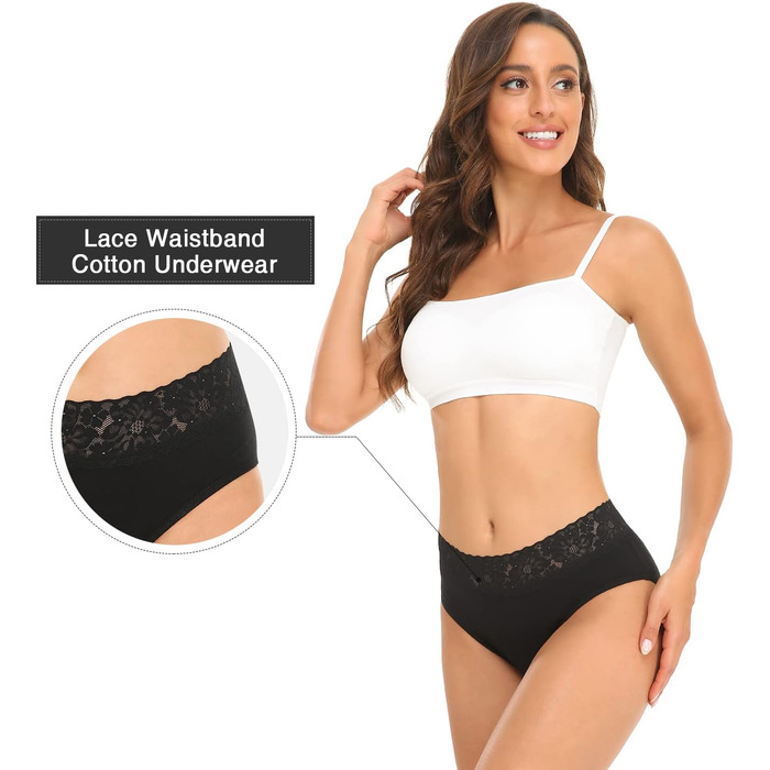 Сліпески жіночі бавовняні Wealurre, 5 шт. (3XL, чорний) з мереживом, жіноча білизна
