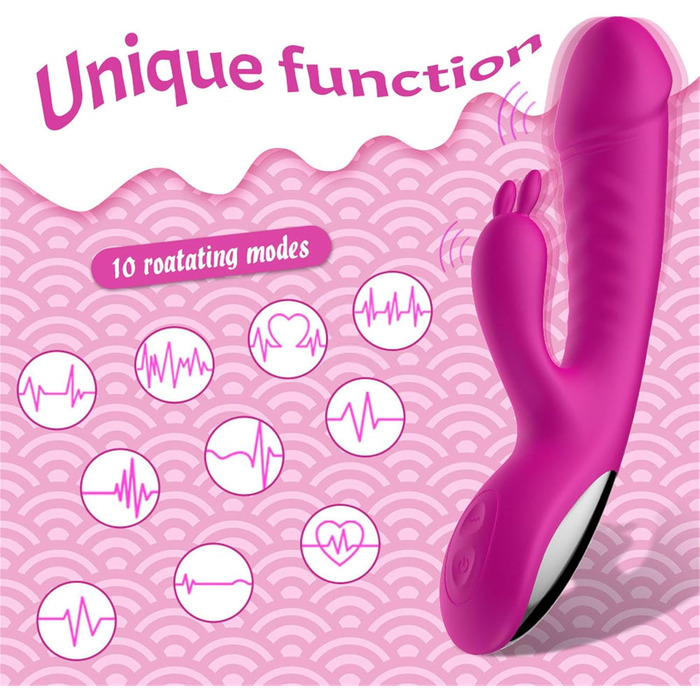 Вібратор силіконовий для G-точки з 10 режимами вібрації, нагріванням, для жінок. Кролик, Dildo, Рожевий