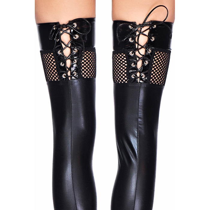 Сексуальні панчохи з шнурівкою та мереживом 7Heaven, чорний, S-M