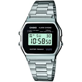 Сріблястий унісекс годинник Casio Collection Retro A158WEA з металевим ремінцем, сріблястий/чорний