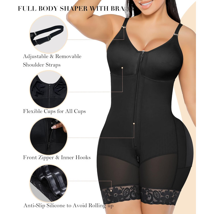 Корсет-боді YIANNA для жінок, форма корегуюча, чорний. З вбудованим бюстгальтером, сильний ефект корекції фігури, модельний корсет-боді.