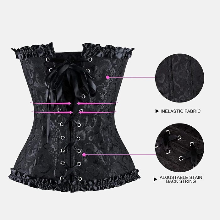 Корсетний топ для жінок з квітковим принтом, повномірний розмір, з бахромою, чорний. Ідеально для вечірнього образу та бурлеск-костюмів. Корсет з сталевими ребрами, верхня частина тіла, повномірна посадка.