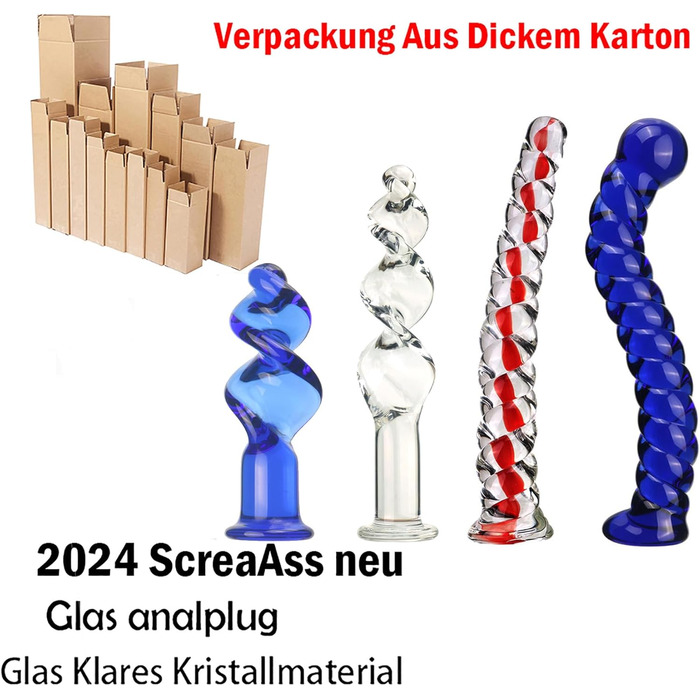Набір анальних пробок зі скла ScreaAss 4 Stile: комплект з 4 анальних пробок, кристалічне скло, G-точка, масажер простати, для жінок та чоловіків