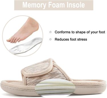 Жіночі домашні капці-шльопанці RockDove з ефектом пам'яті (Memory Foam), регульований ремінець, бежеві, розмір 42/43 EU