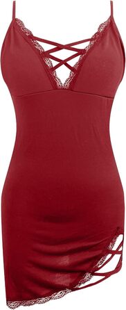 Топ-кроп з довгими рукавами WILLBET з мережива, мереживний бабідол з широкими бретелями, карнавальний костюм для жінок, мереживний топ (червоний, L)