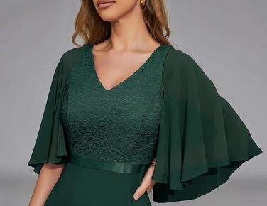 Вечірня сукня DRESSTES для жінок: елегантна maxi-сукня з шифоновими рукавами-кейпом для весіль, коктейльних вечірок та свят (S, темно-зелена)