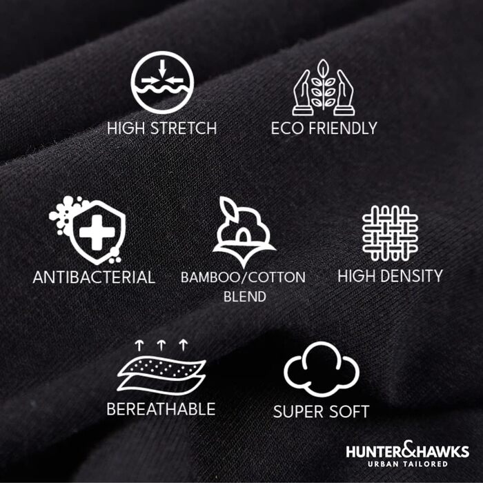 Боксерки чоловічі Hunter & Hawks, 4 шт. в упаковці, розмір S-6XL, м'які, антибактеріальні, дихаючі, чорні