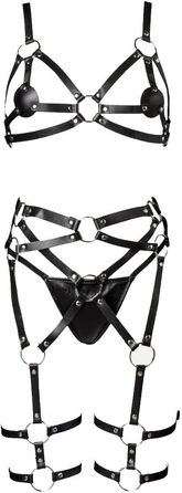 Чорний комплект еротичної білизни з велюру, 3 частини, S-M