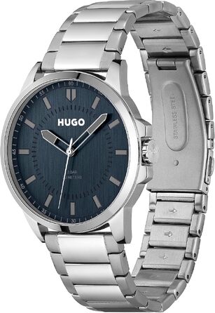 Чоловічий аналоговий кварцовий годинник HUGO First Collection синього кольору зі сталевим браслетом