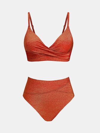 CUPSHE жіночий купальник бікіні з перехресною чашею та високою талією, червоний, блискучий (XL)