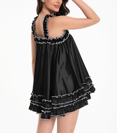 Чорне мереживне боді-сукня Satini Dessous Sissy з рюшами, XXL – для косплею та перевдягання