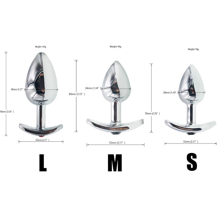Анальний набір Metall: сталеві анальні пробки з T-подібною основою (S/M/L) + кристалічний діамант. Стимулятор G-точки та простати для жінок і чоловіків. Набір з 3 шт.