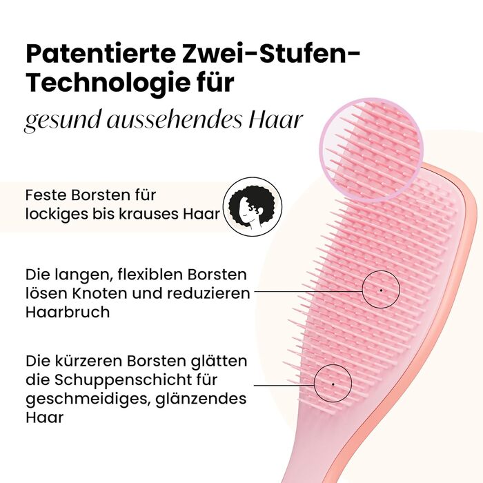 Щітка для волосся Tangle Teezer Ultimate Detangler для кучерявого та жорсткого волосся (типи 3C-4C), розплутуюча, дворівневі щетинки для визначення локонів та зменшення пухнастості, Манго та Рожевий