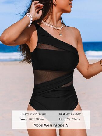 Купальник CUPSHE одноплечий з прозорою сіткою, драпірування, контроль живота, асиметричний, чорний