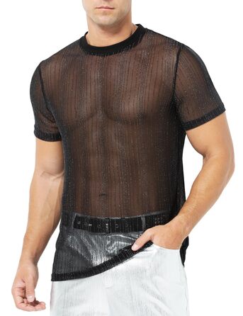 Чоловіча футболка Casey Kevin Herren з прозорою тканиною, коротким рукавом, чорна - Sparkle & Shine