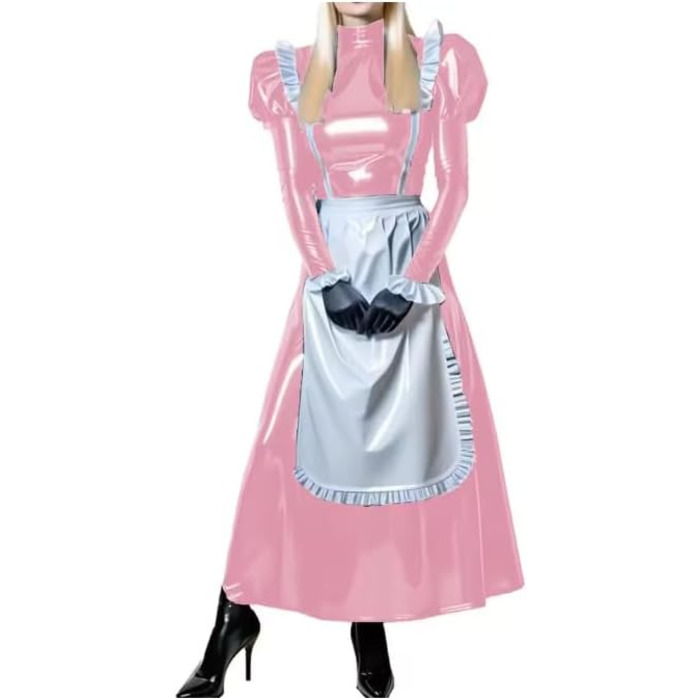 Сукня-уніформа для жінок DDINGHOONQPODFR, костюм для Хелловіну, косплей, рукава-буфи, клубна сукня, PVC-шкіра, чорний, 6XL