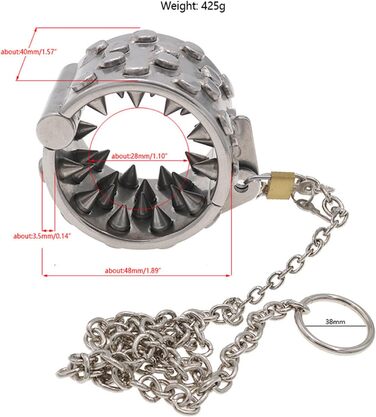 Сталевий пеніс-кільце з шипами PQKuss для розширення яєчок, SM-іграшка, 425г