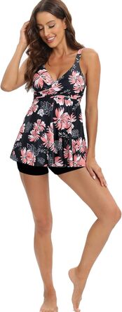 Двочастинний купальник Adigaber з пуш-ап, Tankini з шортами, спортивний, рожевий, XXL