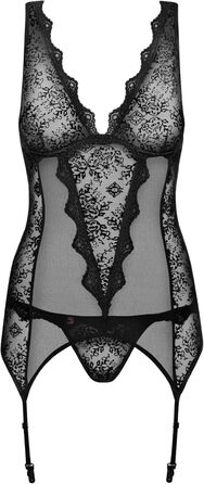 Елегантний комплект спідньої білизни Obsessive: корсет-боді з стрінгами та мереживними панчохами (S-M), чорний