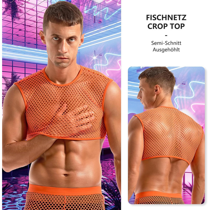 Футболка сітка Amy Couee для чоловіків, мереживна майка (XL, помаранчевий)